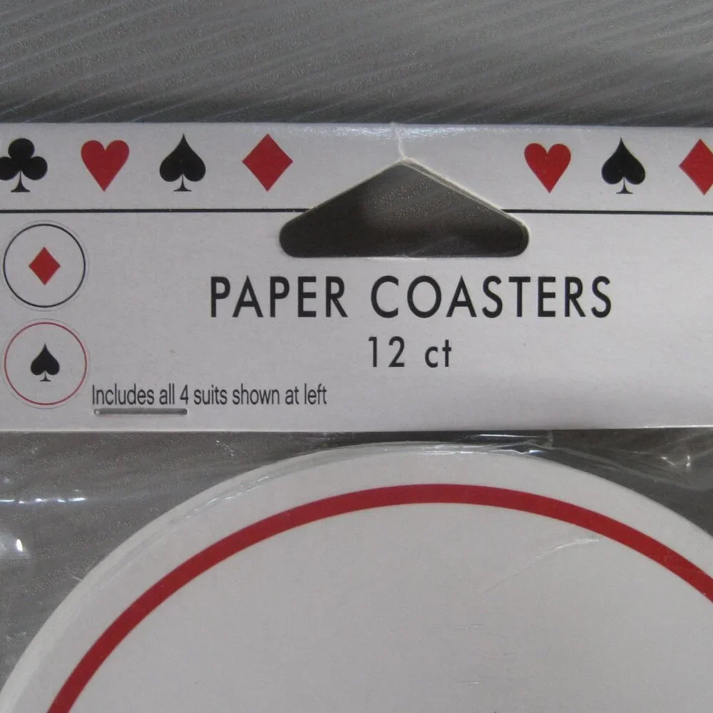 Vintage Set of 12 Paper Coasters Card Suits, Cardboard Disposable Heart, Club, D